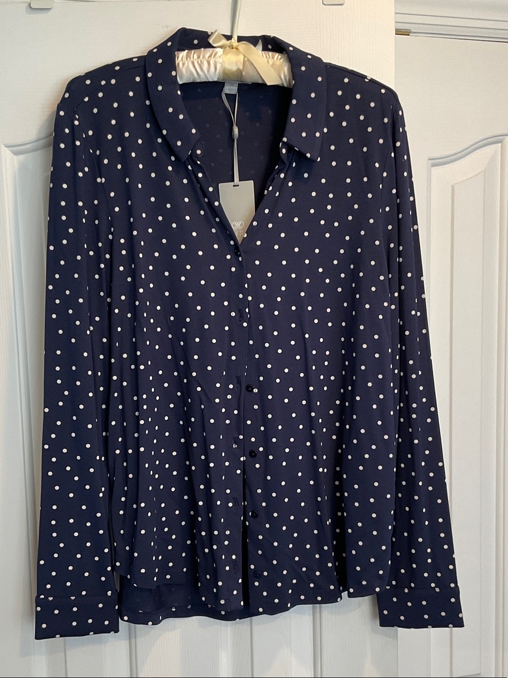 Pure Collection Navy Polka Dot Button-Down Shirt